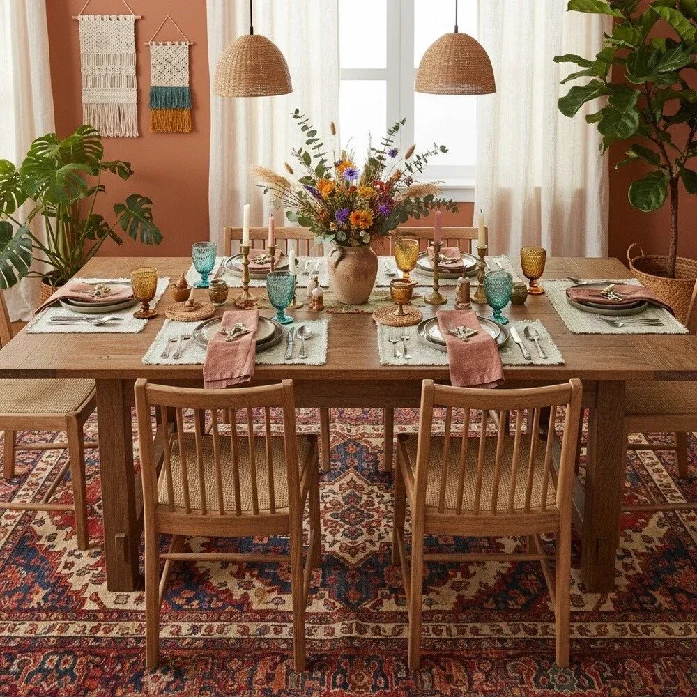 Bohemian Woven Cotton Placemats Set Of 6 Pastel Floral Rustic 16.5 x 11.5 Inches